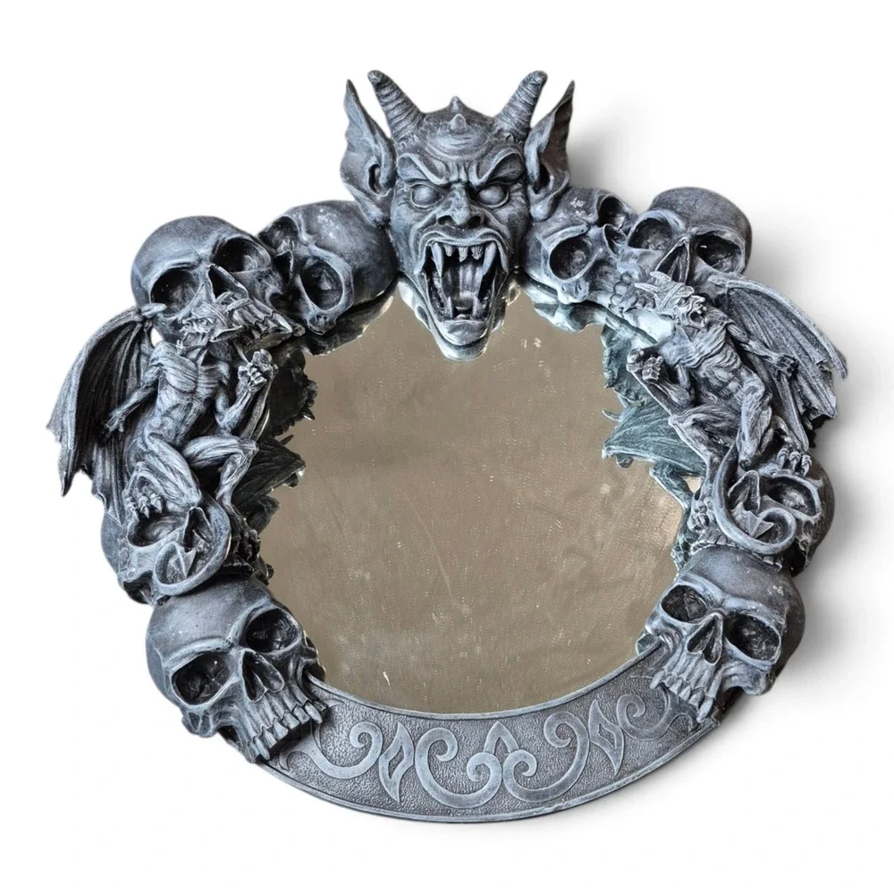 VTG Spencer Gifts Demon Skulls Wall Mirror Gargoyle Gothic Y2K Mall Goth Decor